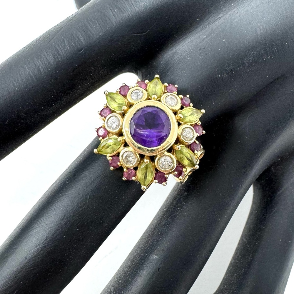 Solid 14K yellow gold gemstone ring, made in India, size ~7 - Picture 3 of 13